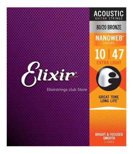 Paquete De Cuerdas Guitarra Acústica 10/47 Elixir 11002