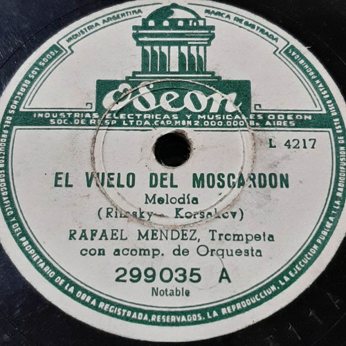 Pasta Rafael Mendez Trompeta Acomp Orq Odeon C278