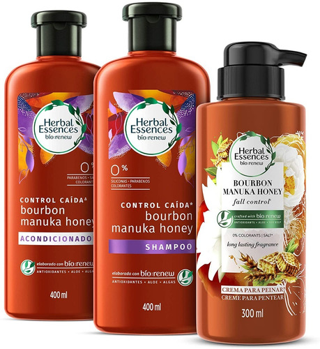  Shampoo + Acondicionador + Crema Herbal Essences Bourbon Manuka