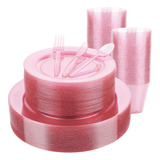 Wytaohzl 240 Platos De Plastico Con Purpurina Rosa Para 40 I