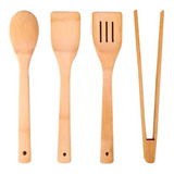 Set Utensilios De Cocina Madera Bambú Bamboo 4 Piezas