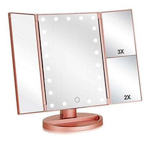Espejo De Maquillaje Iluminado De Tres Pliegues Con Aumento