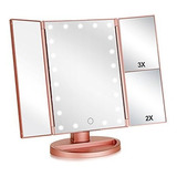 Espejo De Maquillaje Iluminado De Tres Pliegues Con Aumento