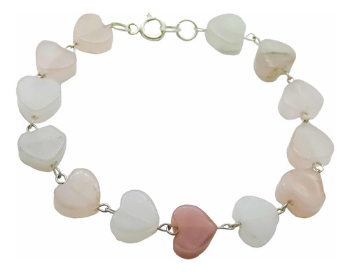 Pulsera Cuarzo Rosa Corazón Plata Piedra Natural