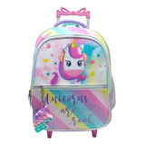 Mochila Escolar Rodinha Infantil Menina Feminino Unicórnio 