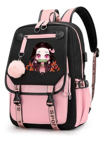 Mochila De Anime Demon Slayer Con Puerto Usb Y Bolsa Para Li