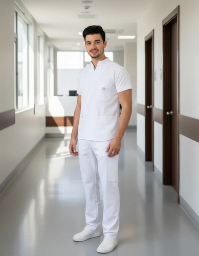 Uniforme Clinico Blanco Hombre Enfermeria Moderno Mao | Meses sin interés