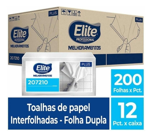 Papel Toalha Dupla 200 Folhas Elite Professional Melhoramentos Caixa 12 Unidades