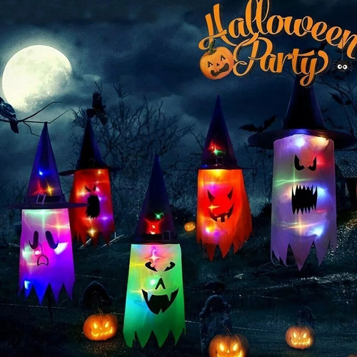 Lampara Colgantes Halloween Fantasma Decoración Luz Led 5pz