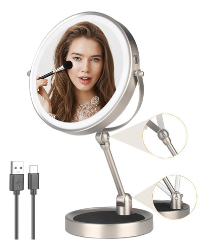 Espejo De Maquillaje Con Luz, Espejos Plegables Recargables