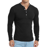 Camisetas Hombre De Algodón Sólido Y Manga Larga Cuello Alto