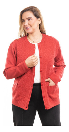 Sueter Saco Para Mujer Tejido. Pilar Rojo Coral