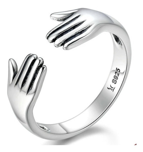 Anillo Abrazo Pareja, Plata 925, Ajustable, Manos Compromiso