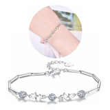 Pulsera Plata 925 Ajustable Estrellas Circón En Oro Blanco