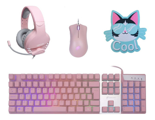 Combo Gamer Rosa Teclado Prismatic Mouse Headset Mousepad