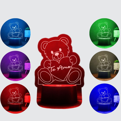 Abajur Para Quarto Luminária Led Urso Apaixonado Te Amo 