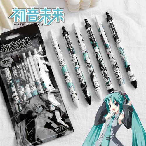 6 Bolígrafos Gel Anime Hatsune Miku Kawaii Estudiante 0,5mm