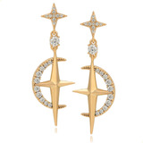 Aretes Largos De Luna Y Estrella Diamantados Oro Lamin 18k