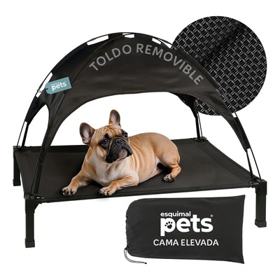 Cama Elevada Perro + Toldo Catre 106x76x88cm Esquimal Pets Negro Con Toldo Liso | Meses sin interés