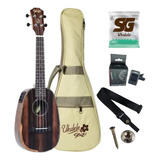 Ukulele Seizi Elétrico Concert Bora Bora Pine Plus Ebony+kit