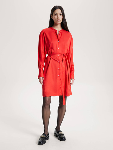 Vestido Camisero Corto Rojo Cinturón De Mujer Tommy Hilfiger