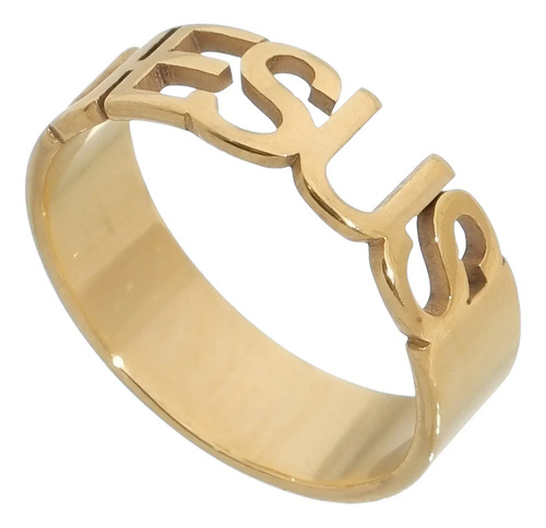 Anel Cristão Aliança Aço 316l Dourado Ouro Jesus Vazado Full