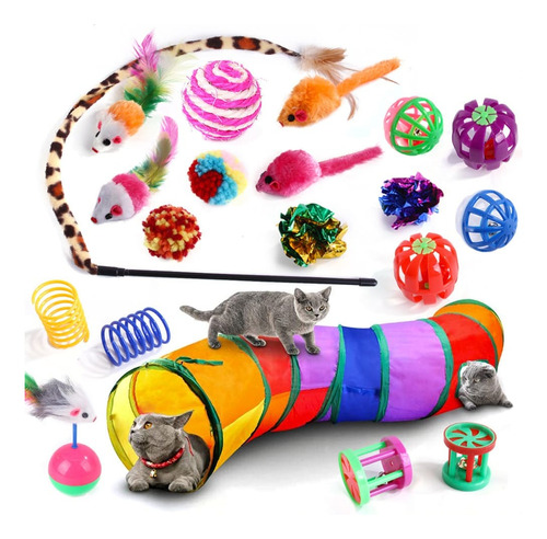 Kit 21 Brinquedos Interativos Para Gato Com Varinha Diversão