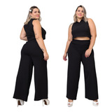 Conjunto Duna Calça Pantalona E Cropped Moda Plus Size