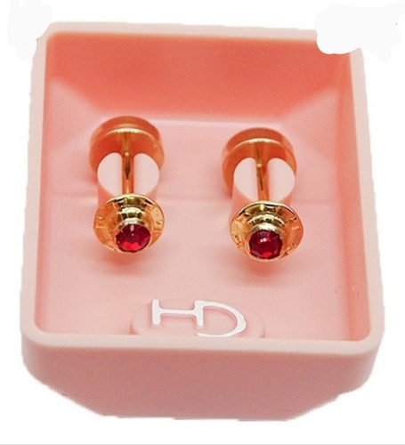 Aros Abridores De  Oro 18k Circon Rojo