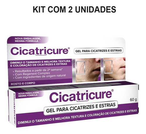 Kit Cicatricure Gel Cicatrizes E Estrias Com 2un De 60g Cada