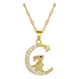 Colar Feminino Khloe Pingente Coelho E Lua Banhado Ouro 18k 