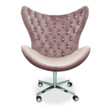 Cadeira Escritório Egg Rosê Botões Brilhantes Com Rodinhas