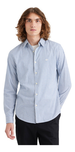 Camisa Hombre Refined Poplin Slim Fit Azul Cuadritos Dockers