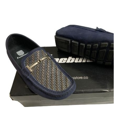 Zapato Fnebuloni Azul Tejido Escalera Cuero Talla 37