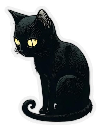 Playful Black Cat Sitting Vinyl Sticker | 4x4 Multicolor Dec