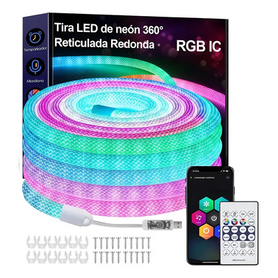 Tira De Luces Led De Neón Bluetooth Rgbic Redonda Reticulada