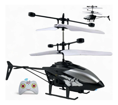 Helicóptero Com Controle  Recarregável Brinquedo Presente Cor Preto