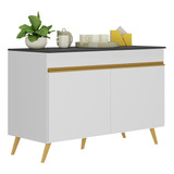 Balcão Cozinha Gabinete 120 Cm Veneza Multimóveis Mp3738 Bco Cor Branco/dourado