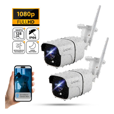 Kit x2 Cámara De Seguridad Gadnic SX37 Exterior Ip Conexión Inalámbrica P2p Visión Nocturna FHD | Mismo precio en cuotas