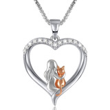 Collar Colgante Plata 925 Corazón Gato Mujer Amor Mascota 