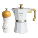 Set 2 Pz Molinillo 15cm + Cafetera 6 Tazas Blanca Hudson 