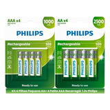 4 Pilhas Aa + 4 Pilhas Aaa Philips Recarregável Controles 