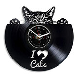 Reloj De Pared Con Diseño De Gato Con Texto  I Love Gatos 