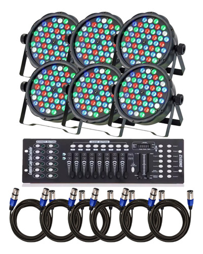 6 Canhao Refletor Led Rgbw 54 Leds 3w + Mesa Dmx + Cabos 2m