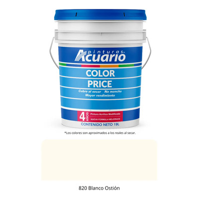 Cubeta De Pintura Vinilica Acrilica Modificada Lavable Acuario Color Price 19lt Acabado Mate Color Blanco Ostión | Meses sin interés