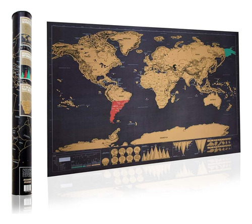 Mapa Mundial Oro Negro Registra Viajes  Aventuras Rascadito