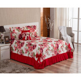 Cobre Leito Casal Queen Laila 5pçs Colcha Floral Vermelho