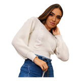 Blusa Feminina Cropped Trico Manga Longa Trança 