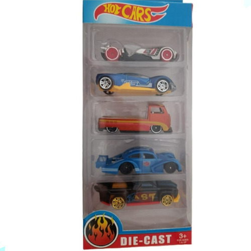 Cartela - Hot Cars De Metal E Ferro C/ 5 Carrinhos Coleção Cor Mod05