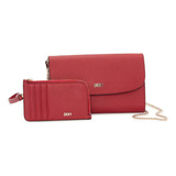 Cartera Y Monedero Dama Dkny Con Cadena Y Espejo 676251 Color Rojo Diseño De La Tela Liso